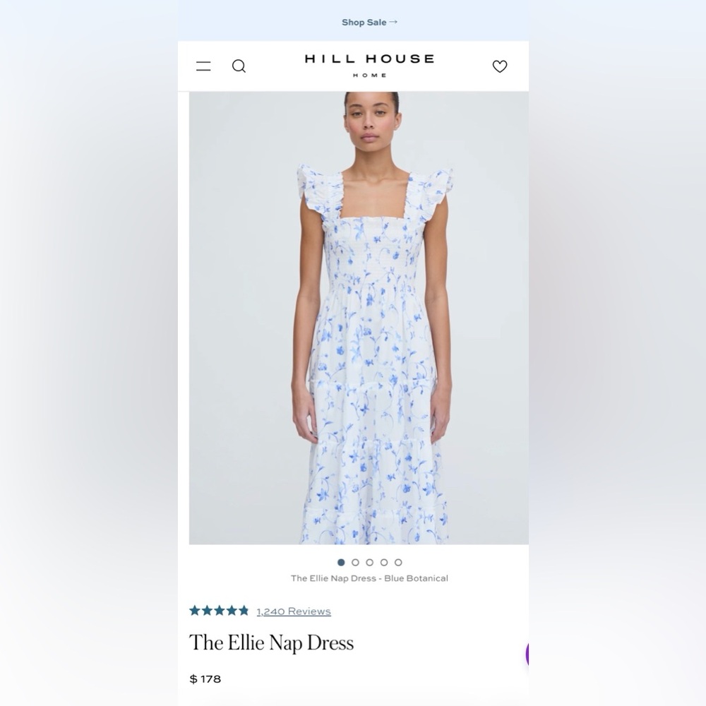 Hill House Home The Ellie Nap Dress in Blue Botanical Floral Size XS NWT